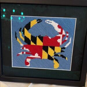 Framed Maryland Flag Crab Cross-Stitch Art